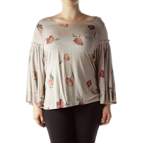 Lucky Brand Tan Floral Print Top - Picture 1 of 3